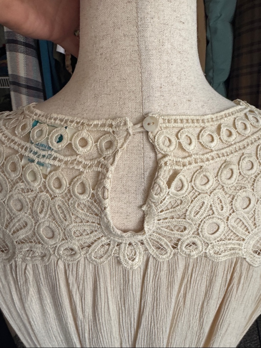 Sundance Cream Crochet Yoke Smocked Midi Dress - Picture 6 of 6